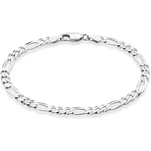 Solid 925 Sterling Silver Italian 5mm Diamond-Cut Figaro Chain Bracelet for Women Men, Made in Italy