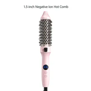 1.5-Inch Ionic Heated Thermal Brush,11 Adjustable Heat Settings (110°C–210°C) Fast Styling for Smooth,Curl & Volume Hair Styler,Pink