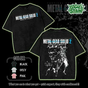 Metal Gear Solid 2 v2 Men's Washed Short Sleeved Top, Unisex Game Shirt, MGS Fan Gift, gamer gift Menswear Collar Cotton Fabric Tshirt Tropica streetwear graphic tee