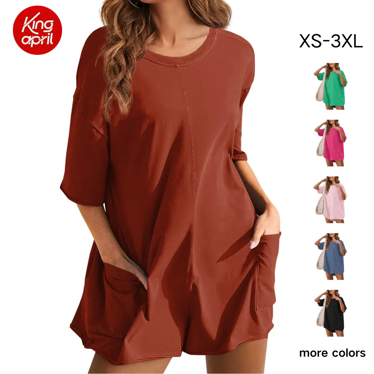KingApril Women’s Oversized Rompers/Jumpsuits with V-Neck Back, Casual Athletic Workout T‑Shirt One‑Piece Activewear, Summer Vibes