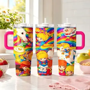 40oz Rainbow Brite Retro Tumbler, Leakproof Lid & Straw, Double Wall Vacuum Insulated, Keeps Hot 12h Cold 24h, Tiktok Viral Cup for Car Office