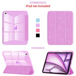 STWMOOCE iPad Case for 11-inch A16, 10.9-inch 10th Gen, Air4/5th, Air M2/M3, Pro 3/4/5th, Pro M4/M5, 12.9/11/13-inch M4/M5 - Glitter Cover with Sparkly Clear Transparent Casing, Pink PU Leather, Colorful Protective Tablet Case