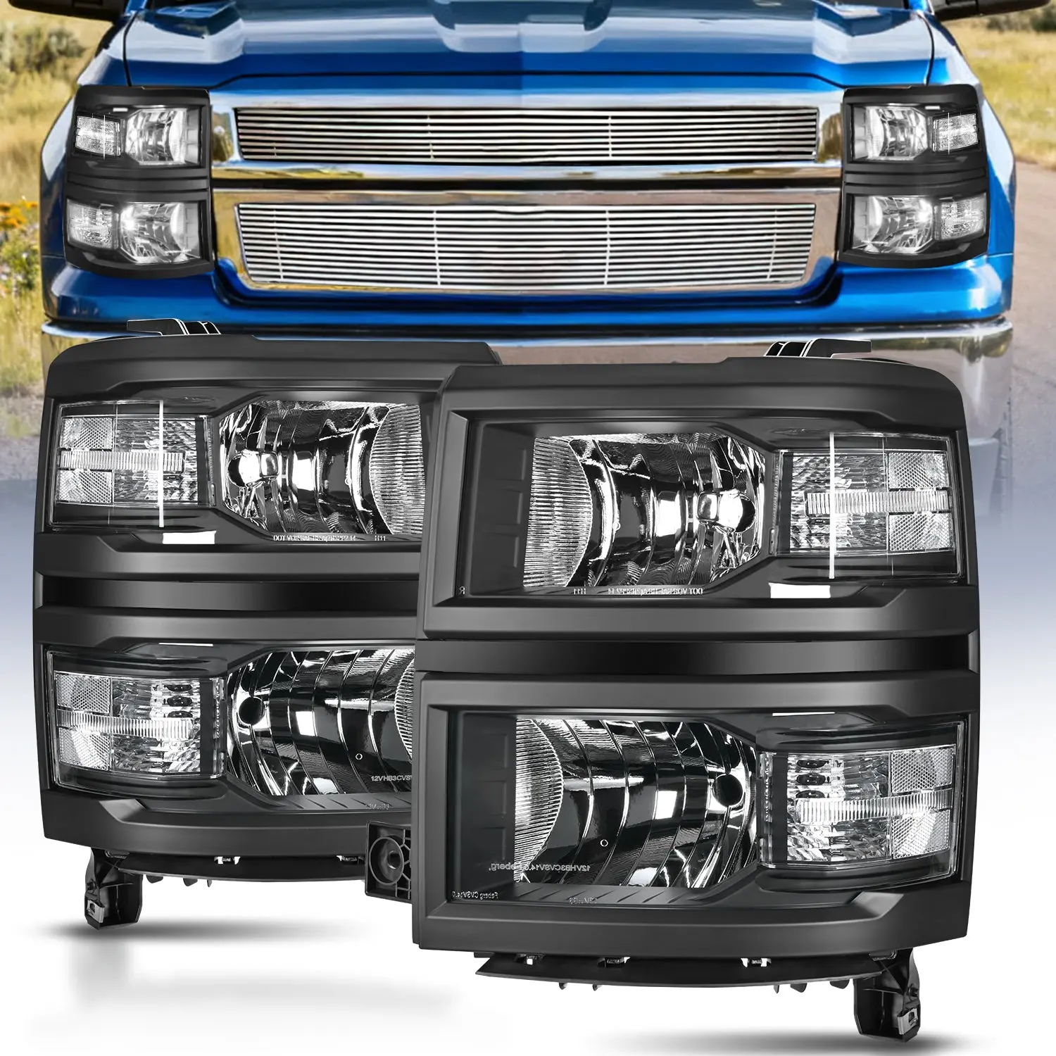 Nilight 2014 2015 Chevy Silverado 1500 Headlight Assembly Black Housing Clear Reflector