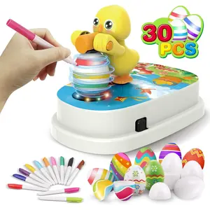 Easter Egg Decorating Kit, Chick Easter Eggs Decorating Kit Spinner Coloring Machine with 12 Dying Markers 30 Plastic Eggs and Slings, Easter Toy Arts and Crafts Set Gift for Kids Party