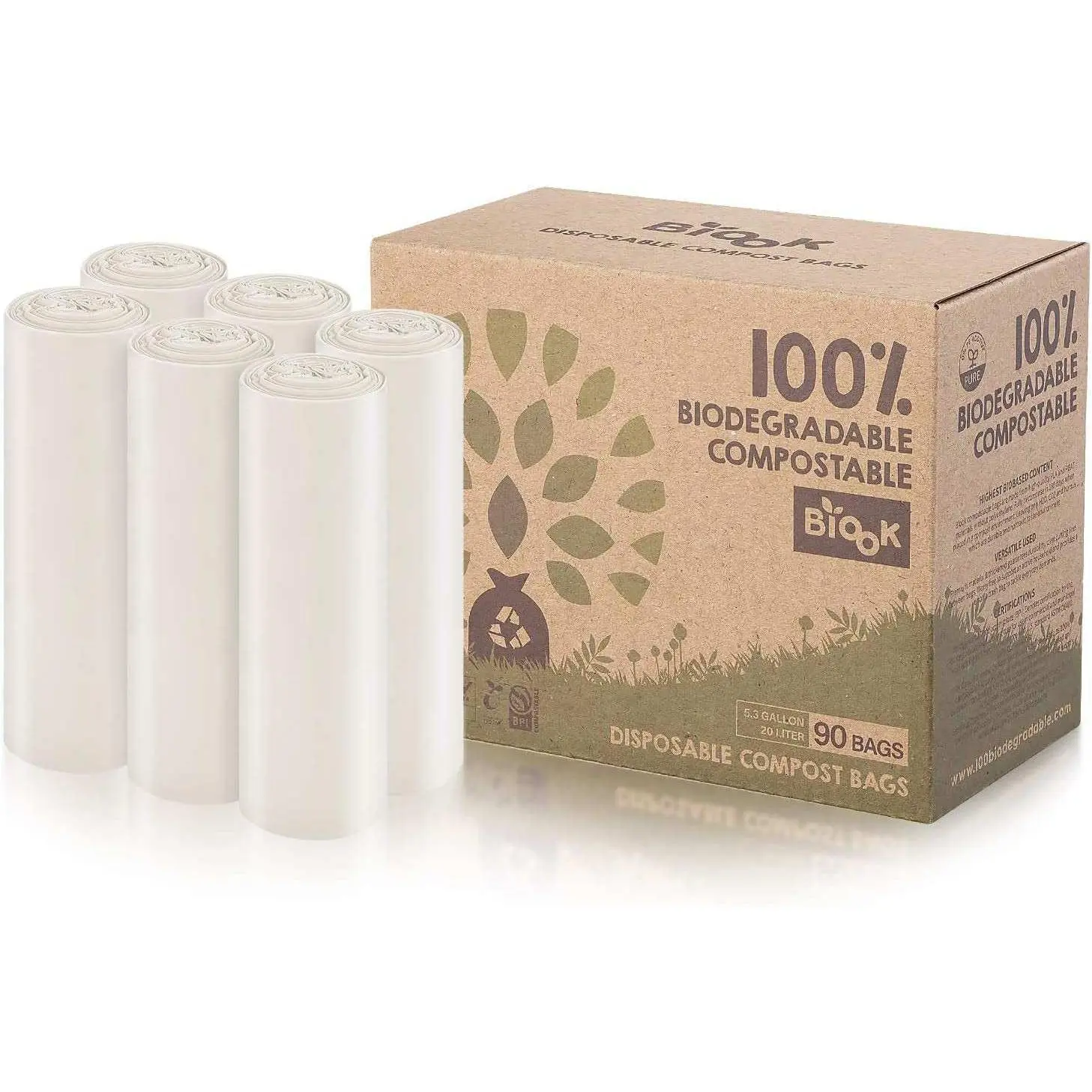 BIOOK Compostable Dog Poop Bags - Eco-Friendly, Leak-Proof, Certified Pet Cleanup Aid