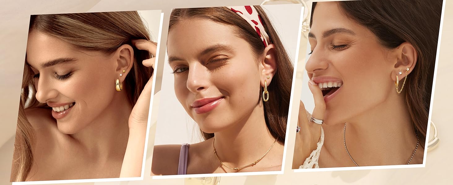 13 Pairs Small Stud Hoop Earrings Set for Women Hypoallergenic Gold Plated Huggie Hoops Pearl Dainty Lightweight Earrings for Gift