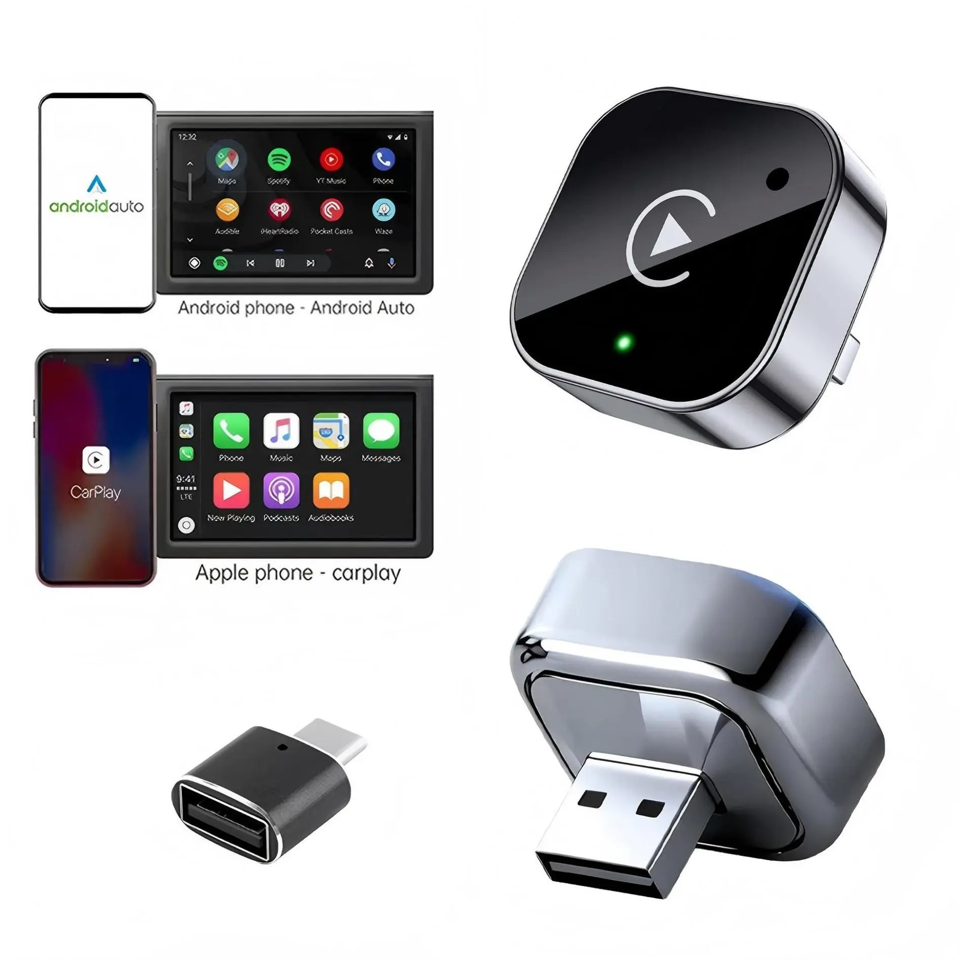 2026 New Wireless CarPlay Adapter — Plug-and-Play Upgrade for In-Car Wireless CarPlay & Android Auto. Features Low Latency, Bluetooth and Wi-Fi. Compact and Stable Design. Compatible with iPhone and Android Devices.