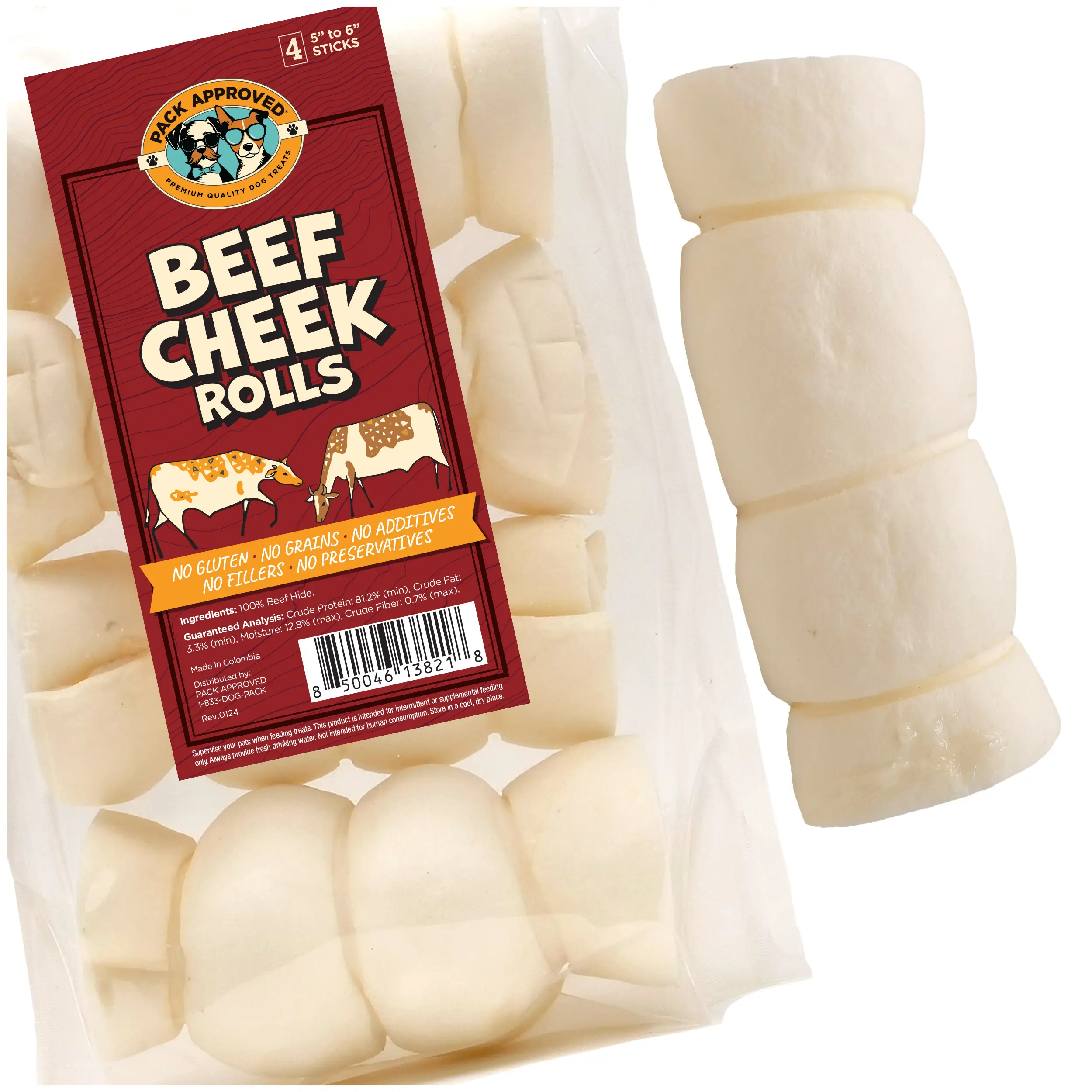 Pack Approved Beef Cheek Rolls Dog Treats - Made from 100% Beef Hide - Natural Ingredients - Supports Dental Health Pet Supplies