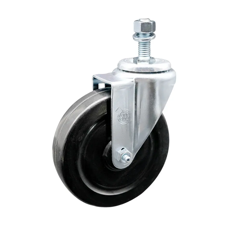 Service Caster SCC-TS20S514-HRS-M1215 Hard Rubber Swivel Threaded Stem Mount Caster, Swivel Type, 5 x 1.25 in. Black Wheel, 12 mm Stem, Ball Bearings Design, 300 lbs Load Capacity for Material Handling, Shop Projects Carts, Equipment