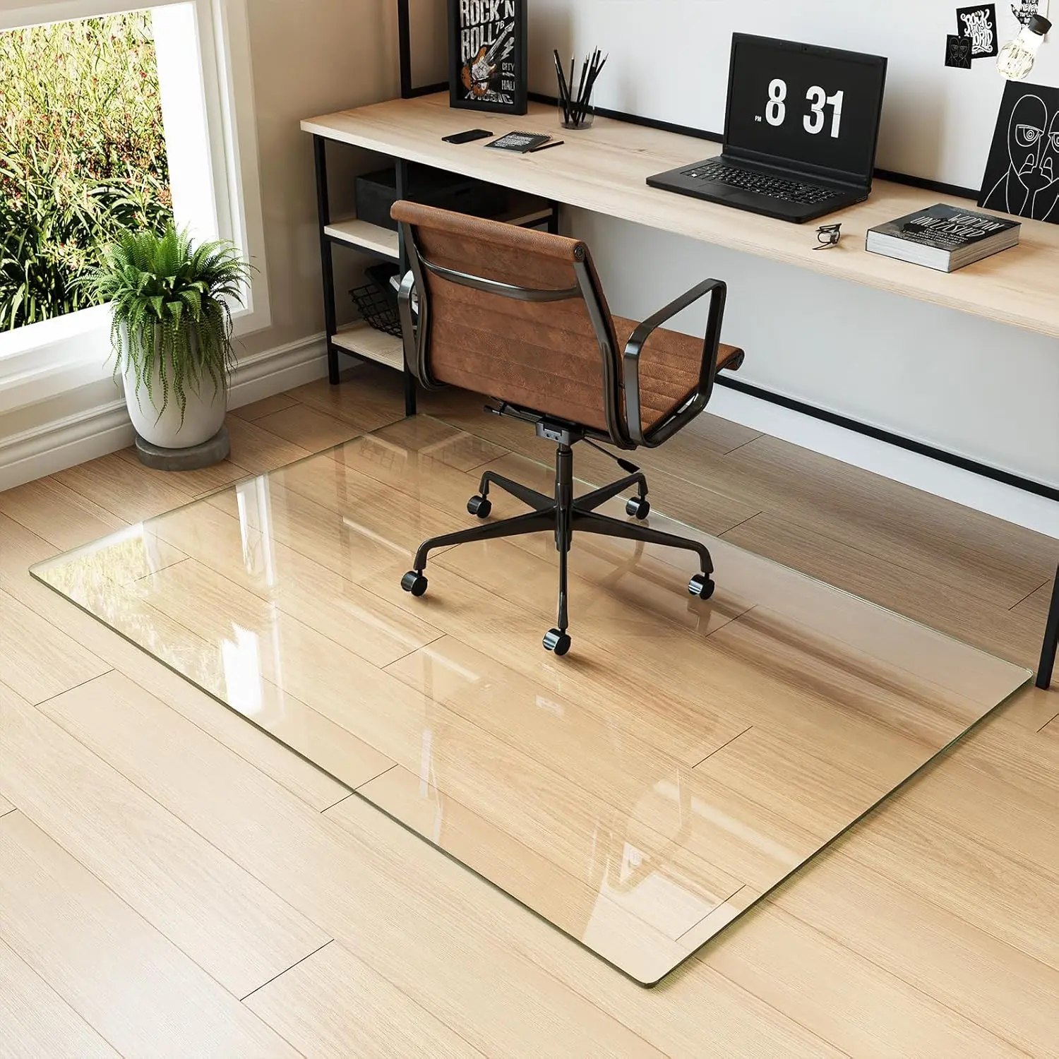 Tempered Glass Chair Mat for Hardwood Floors & Carpets, 36" x 55 Transparent Heavy Duty Office Floor Protector with Noise-Free Gliding Shatterproof for  Office Desk