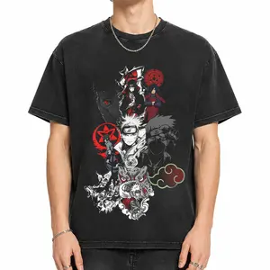 Naruto Vintage Graphic Tee Heavyweight Washed Cotton Anime T-Shirt Retro Streetwear Oversized Tshirt for Men