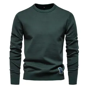 2025 New Original Menswear Men's Casual Long-Sleeve Stretch Solid-Color Crew-Neck Cotton Sweater for Autumn, Winter