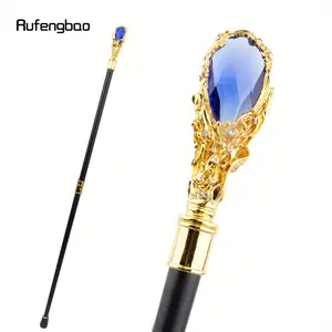 Blue Diamond Golden Cane Fashion Decorative Stick Gentleman Elegant Cosplay Cane Knob Crosier 95cm