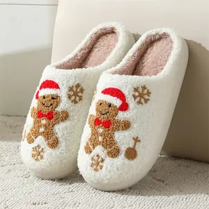 Christmas Snowflake Gingerbread Slippers Winter Indoor Non-Slip Floor Bedroom For Women and Men Does not apply