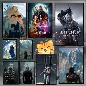 The W-Witcher 3 W-Wild-s Hunt Game Poster Anime Movie Music TV Series poster Waterproof HD art sticky wall home bedroom aesthetic decoration Gifts For Home Living Bedroom Decor Trendy Room Decoration Easy-To-Apply Gift