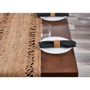 Hand-Braided Jute Table Runner – 16" x 80" Reversible Boho Décor, Natural Brown