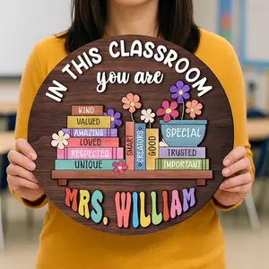Custom Teacher Door Hanger - In This Classroom, Personalized Wood Sign, Custom Classroom Decor, Back to school