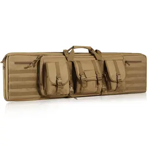 TikTokShopBlackFridayVEVOR Tactical Range Bag, 42 inch Tactical Double Firearm Bag, Soft Outdoor Tactical Case with Lockable Zipper, Portable Handle & Shoulder Strap, 3 Large Storage Pockets Tactical Range Case, Brown