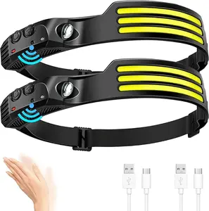 LED Headlamp Rechargeable, 230° Wide Beam Head Lamp with Motion Sensor, Waterproof Head Light Flashlight for Hiking, Running, Repairing, Fishing Cycling