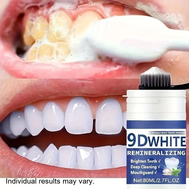 9D White Hydroxyapatite Whitening Solid Tooth Powder, Minty Cleansing Formula, for Adults, Targets Surface Stains, Contains Neither Harmful Substances
