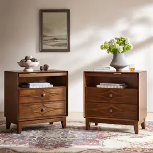 HULALA HOME 3-Drawer End Table with USB & Type-C Charging – Stylish Mid-Century Modern Storage,  Living Room,Bedroom.