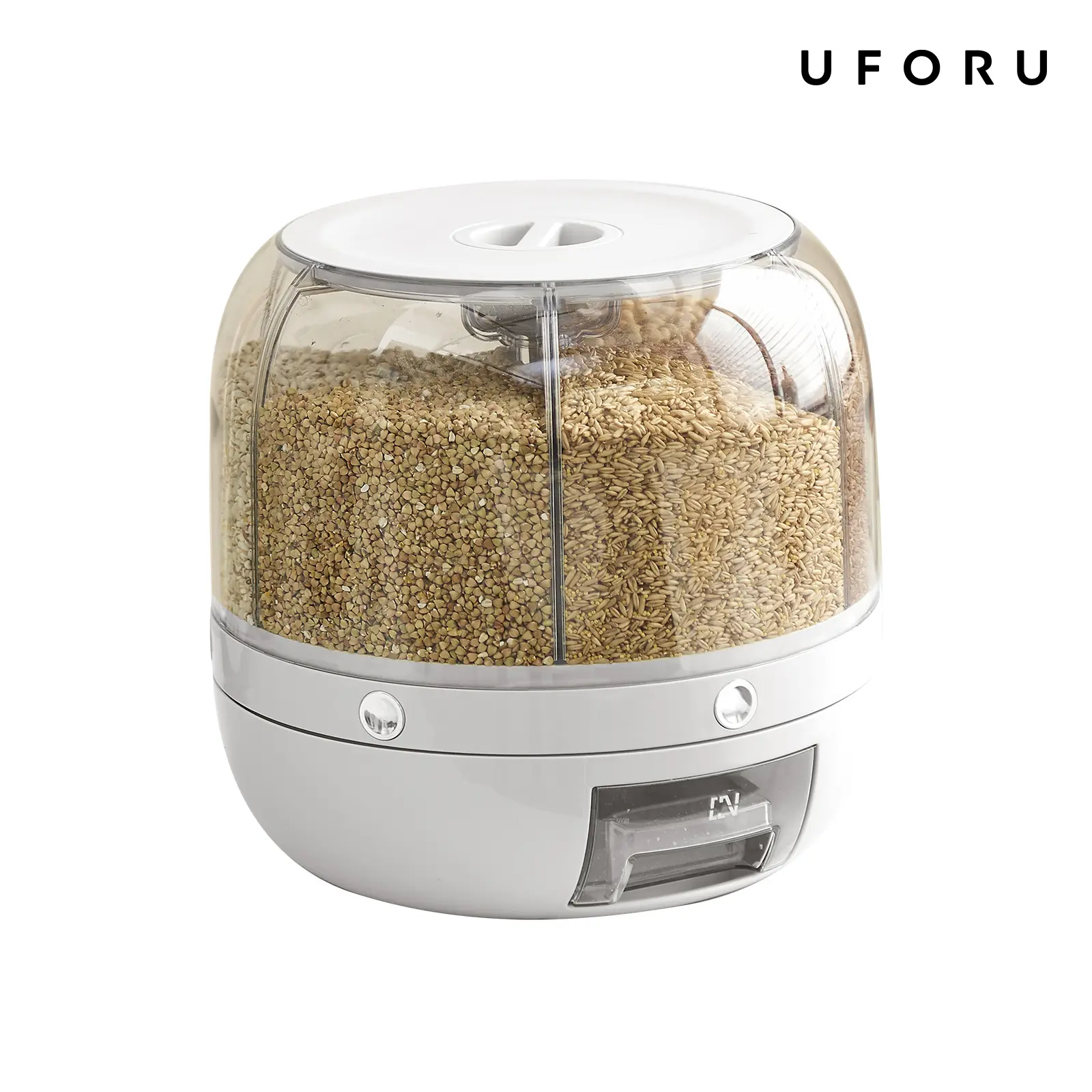 UFORU Moisture-Proof Grain Dispenser with lid, Proof & Insect-Proof, Durable Plastic,360°Rotating Design, Multi-GridGrain Storage Container Perfect for Rice, Grains, Cereals, Flour, Pet Food & Mini Candies  Kitchen Gadgets Kitchenware Home.#SummerWins