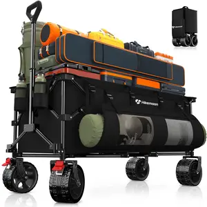 Collapsible Heavy Duty Utility Wagon Cart, Extra Long Beach Cart with All Terrain Wheels 360-560LB Capacity 120L-300L Storage, Foldable Utility Cart with Durable Steel Frame & Black Oxford Fabric for Groceries, Shopping, Camping, Sports, Garden