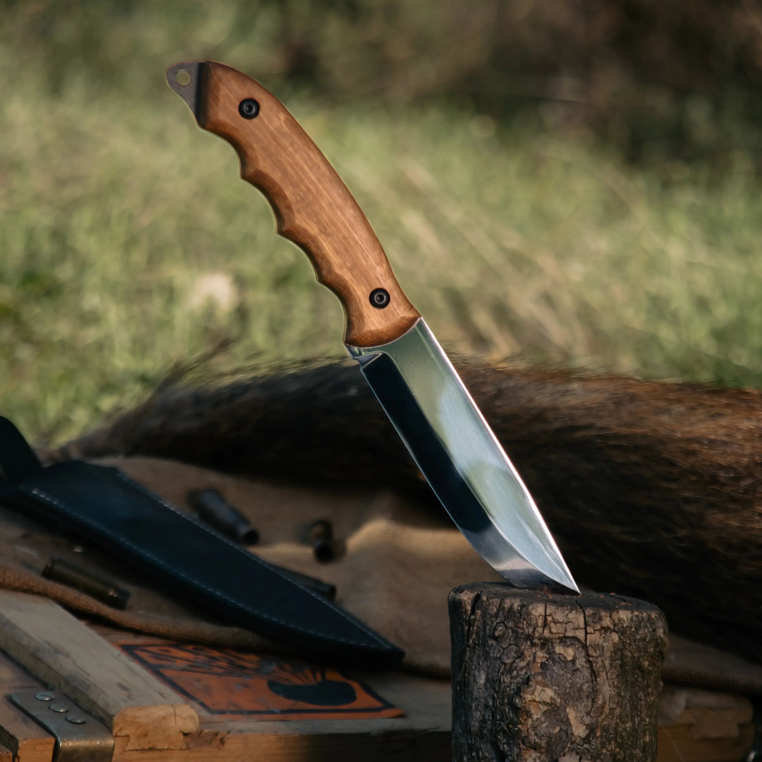Handcrafted Engraved Walnut Wooden Kitchen Utility Knife - X12MF Steel Compact Blade, Natural Grain, Ergonomic Design, 185 g, 255mm Total Length, 30 mm Blade Width, Premium Food Preparation & Detailed Cutting Tasks Tool