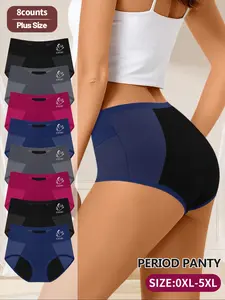 【Plus Size】 Letter & Floral Print Period Panty, Breathable Comfortable Period Knicker for Daily Wear, Women's Underwear for All Seasons