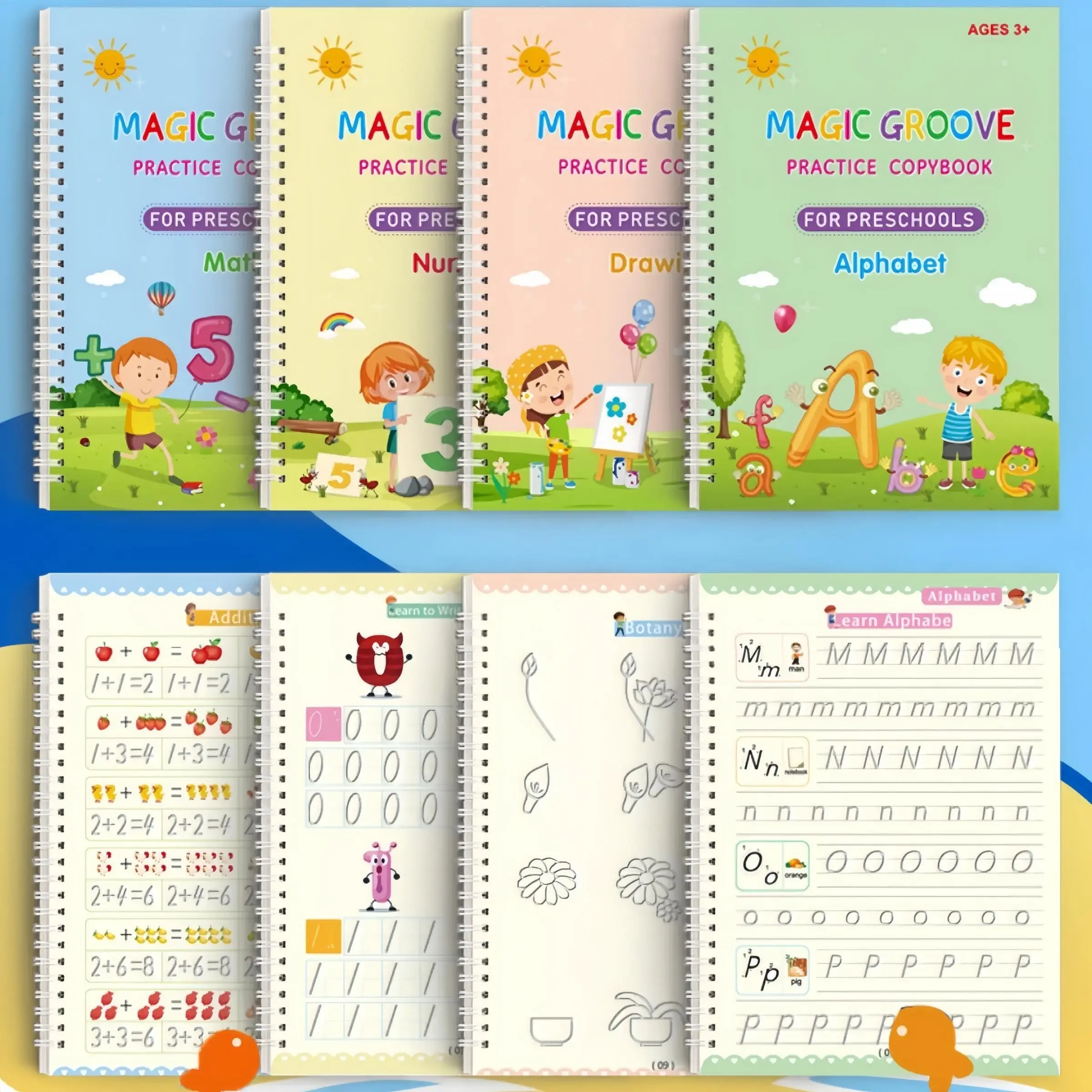 Magic Practice Copybook Set, Teaching Supplies, Preschool Learning Materials, Reusable Number Letter Math Drawing Books, Includes Counting Pen & 10 Pencils, Pre-School Tracing Book, Tracing Preschool Books