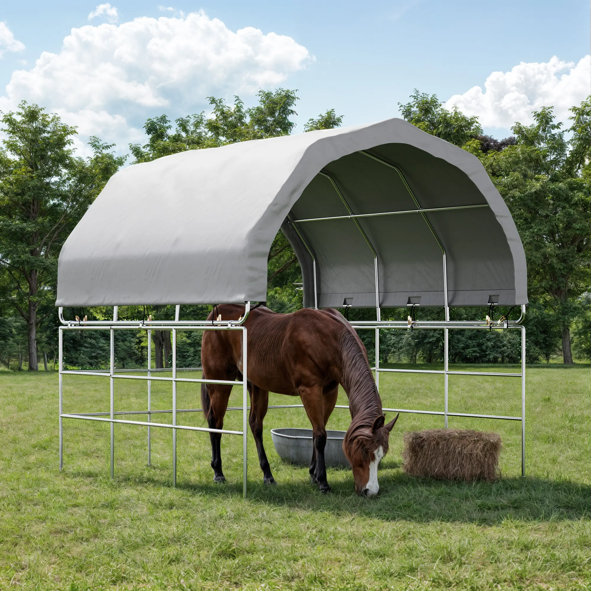 FUFU&GAGA Heavy Duty Livestock Run-In Shelter, Rustproof All-Steel Frame Animal Canopy, UV Resistant Waterproof Cover Outdoor Farm Storage & Animal Rest Tent
