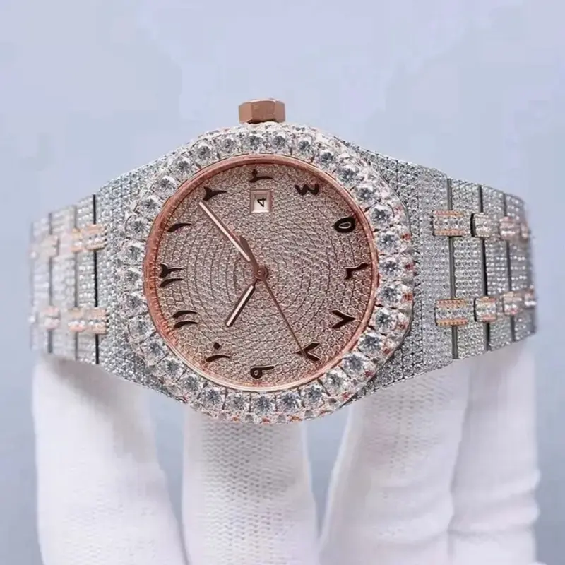 Men's Iced Out Bling Watch with Moissanite & CZ, 22mm Waterproof Trendy Wristwatch with Elegant Dial for Parties, Water Resistant Wristwatch, Fashionable Party Watch, Round Face, Watch Party