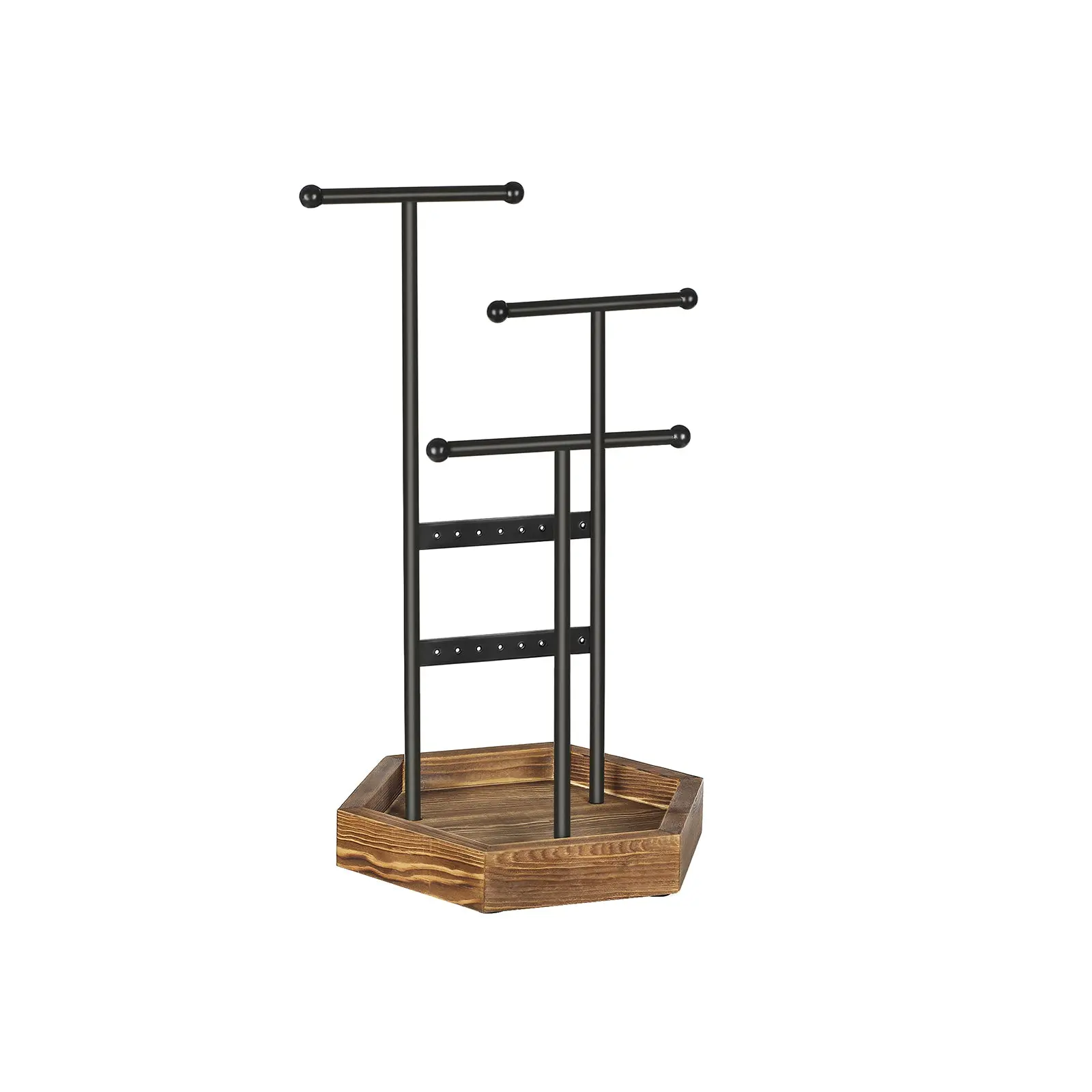 SONGMICS Jewelry Holder, Home Organizer Storage Rack with 3 T-Bars and Tray, Necklace Stand, Bracelet & Earring Storer, Ideal Gift, Earring Organizer, Bracelet Organizer
