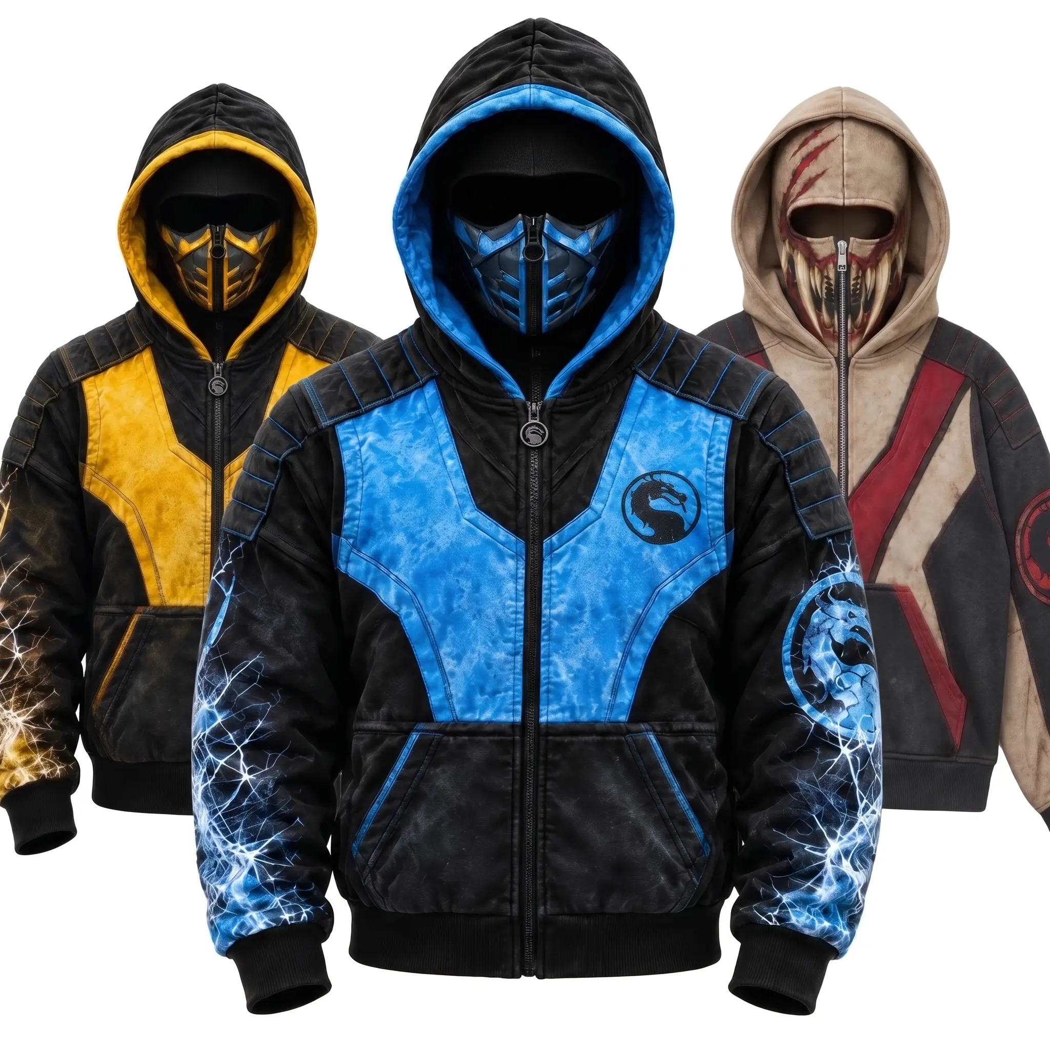 MK Full Zip Up Hoodie with Face Mask Style Ice Gamer Tactical Streetwear Jacket