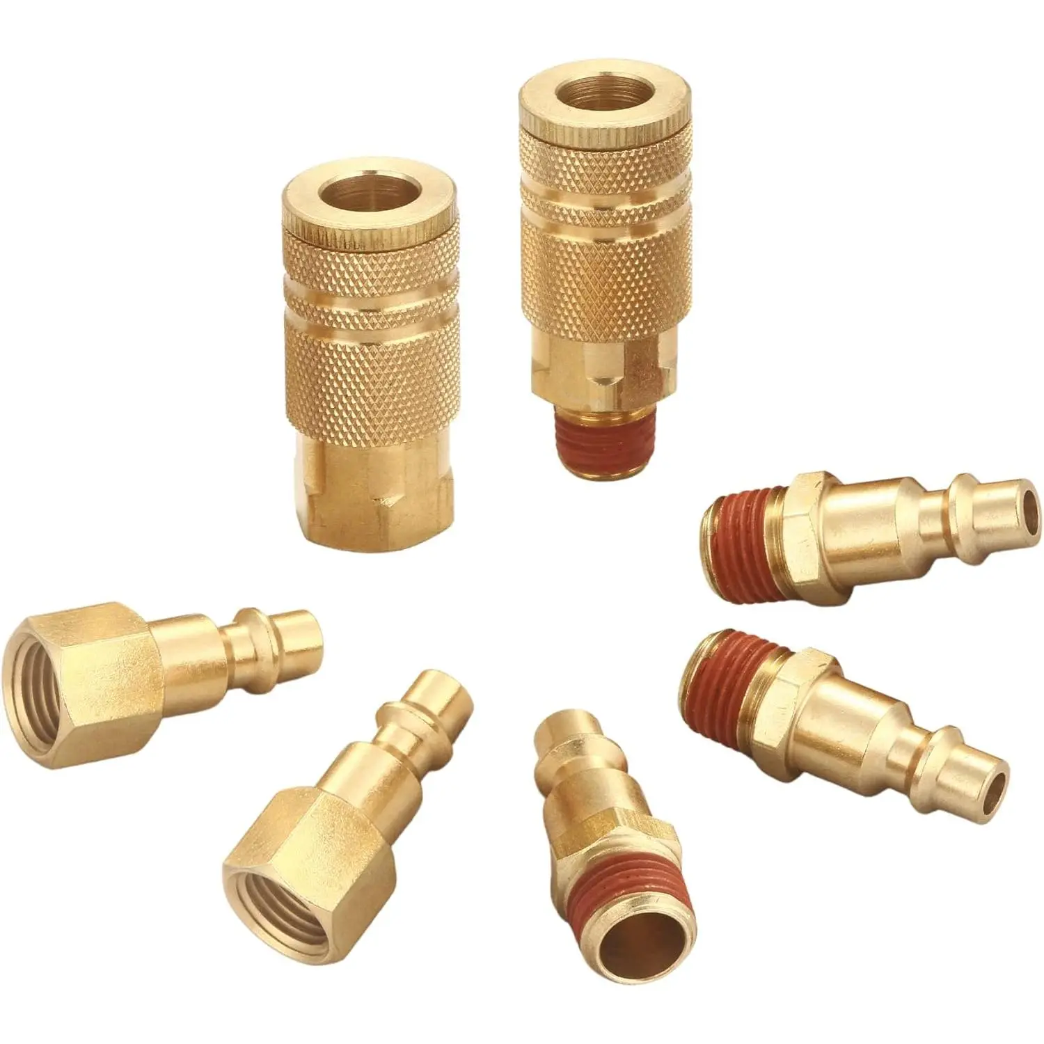 Coupler and Plug Ki (7 ), Indusrial ype D, 1/4 Inch NP, Solid Brass Quick Connec Air Hose Fiings Se, wih sealan