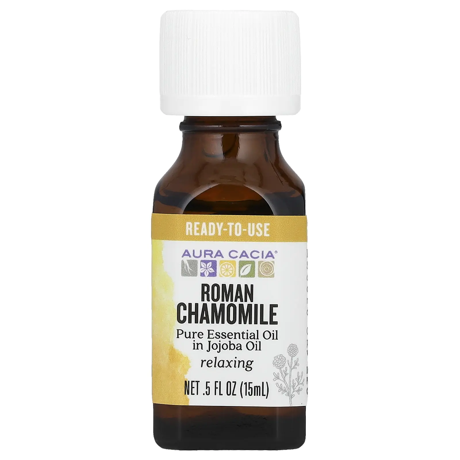 Aura Cacia Pure Essential Oil In Jojoba Oil, Roman Chamomile, 0.5 fl oz (15 ml) Aura Cacia Pure Essential Oil In Jojoba Oil, Roman Chamomile, 0.5 fl oz (15 ml)