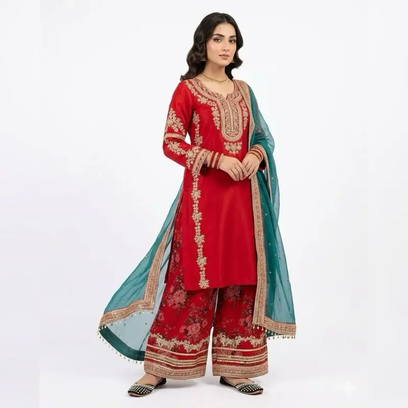 Indian Casual Dress for Women - Red Color Traditional Wear without Additional Features or Specifications