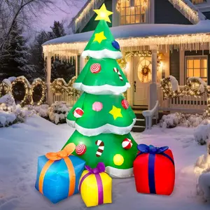 7 FT Christmas Tree Inflatables Outdoor Decoration, Giant Christmas Inflatable Tree with 3 Gift Boxes with Build-in LEDs for Blow Up Xmas Decoration, Indoor Outdoor Yard Garden Lawn Décor