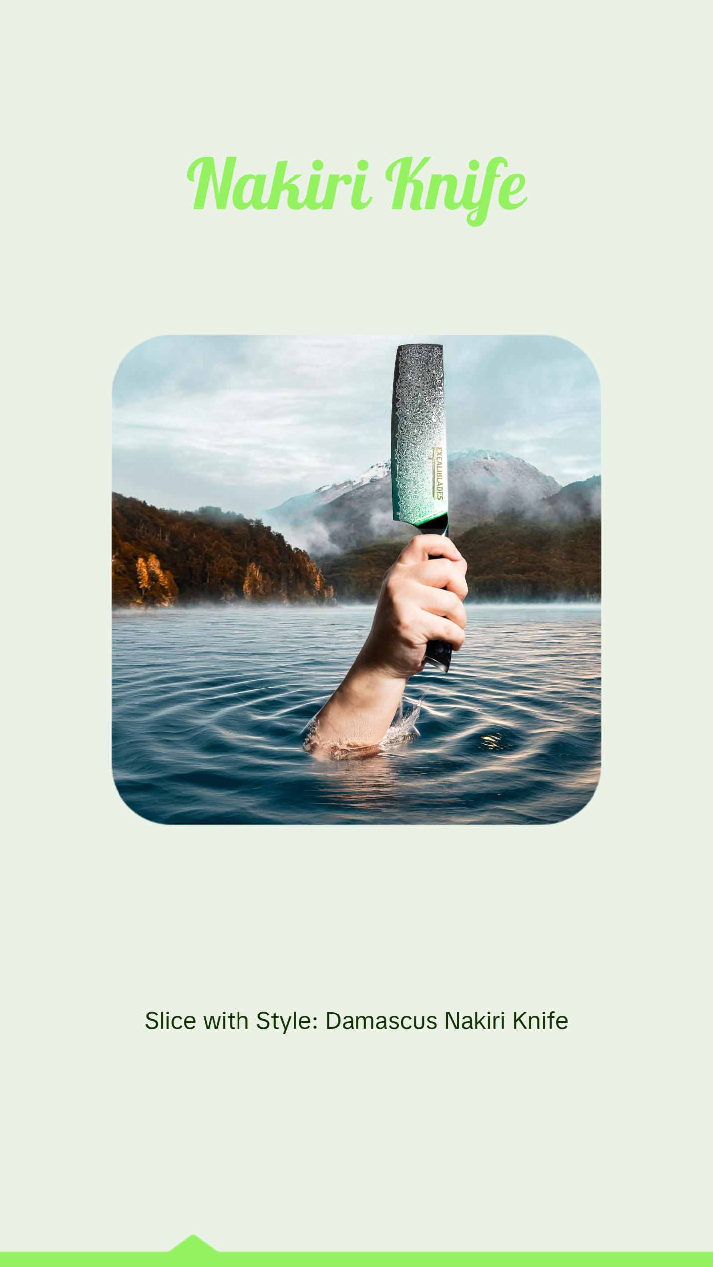 EXCALIBLADES Nakiri Knife - Stainless Steel Damascus Knife with Full Tang Handle & Black Turquoise Handle, Sharp for Meat and Vegetable Use