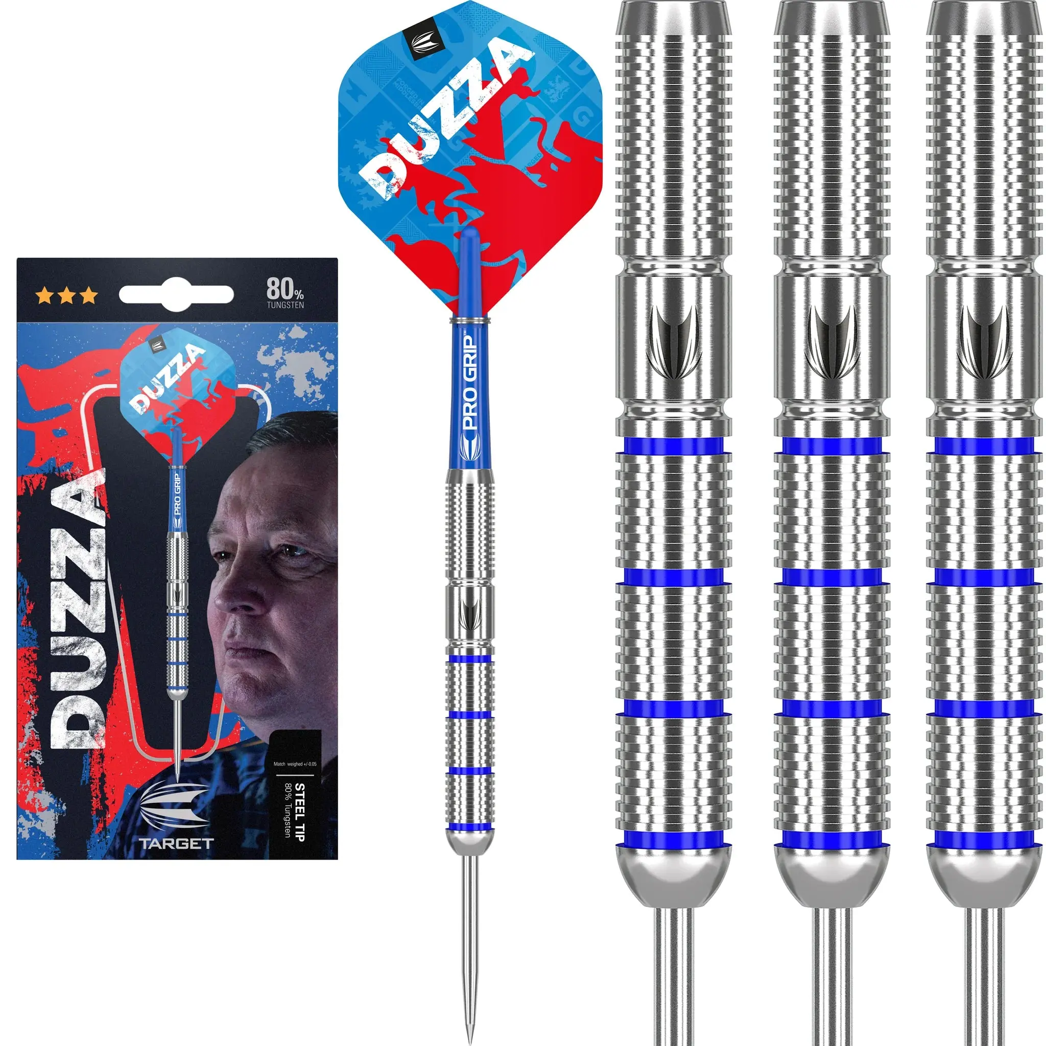 Target Darts Glen Durrant "Duzza" Generation 1 Signature Steel Darts, 90% Tungsten with Radial Grooves, Pro Grip Shaft and Pro Ultra Flight