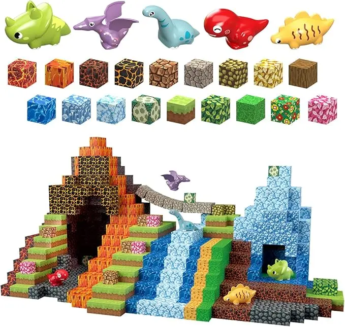 205PCS Dinosaur Magnetic Building Set for Kids 3+, 3D STEM Building Toy with Compatible Size & Stability, Perfect Gift for Endless Creativity