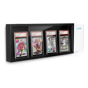 Emfogo Wooden Trading Card Display Case, Wall Mount Sports Card Display Frame with Clear Acrylic Front, Baseball Card & Graded Card Holder for Card Collection, Black