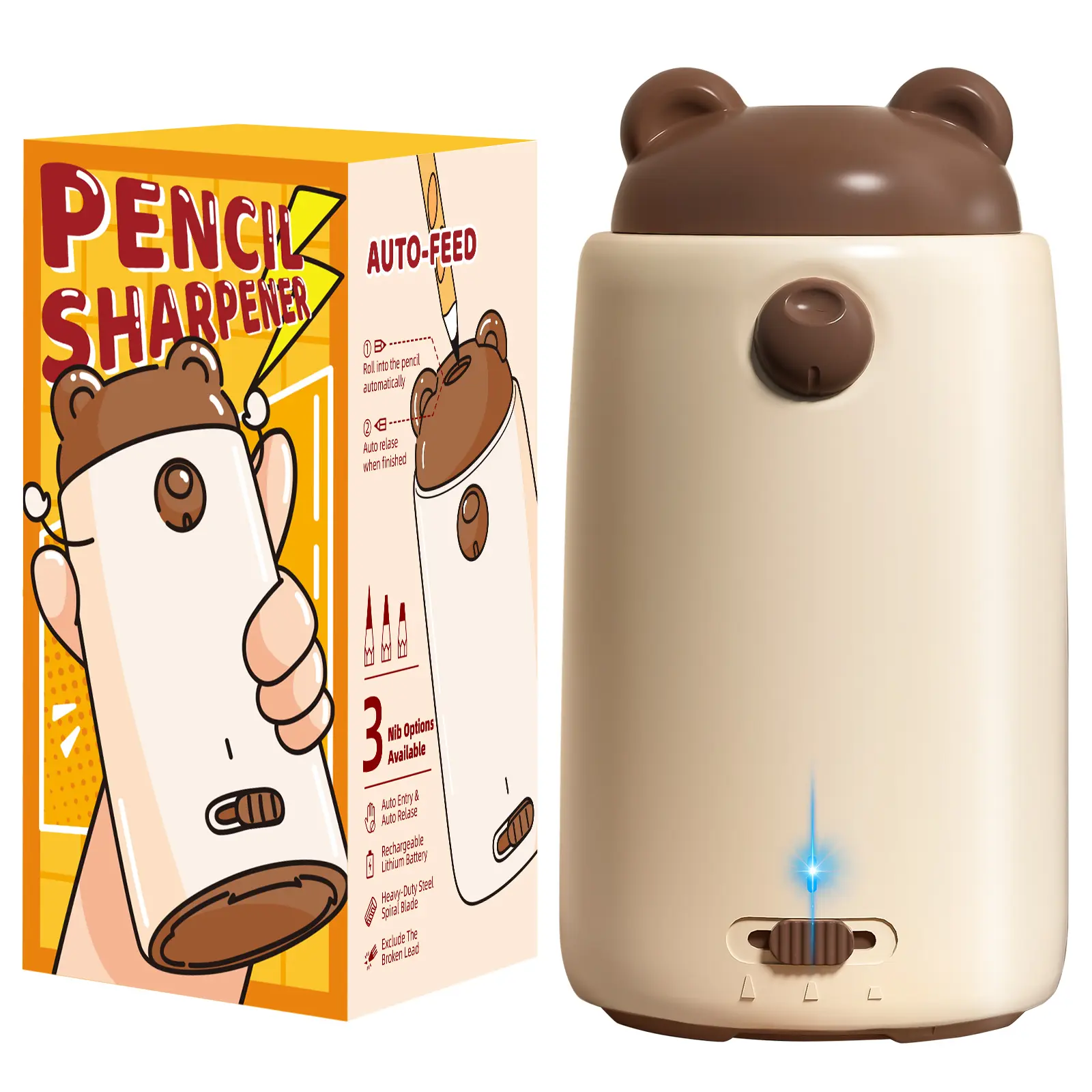 ZMOL-Fully Automatic Electric Pencil Sharpener for Colored Pencils 7-11.5mm, Durable Blade, Rechargeable, No-Touch Design, Ideal for Home & Classroom Writing Tool Teacher Gift Shavings Office Desk Accessories Stationery