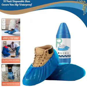 70 Pack Disposable Shoe Covers Non Slip Waterproof, CPE Booties with Compact Tear Off Roll, Indoor Shoe Covers for House Cleaning, Open House, Construction, One Size