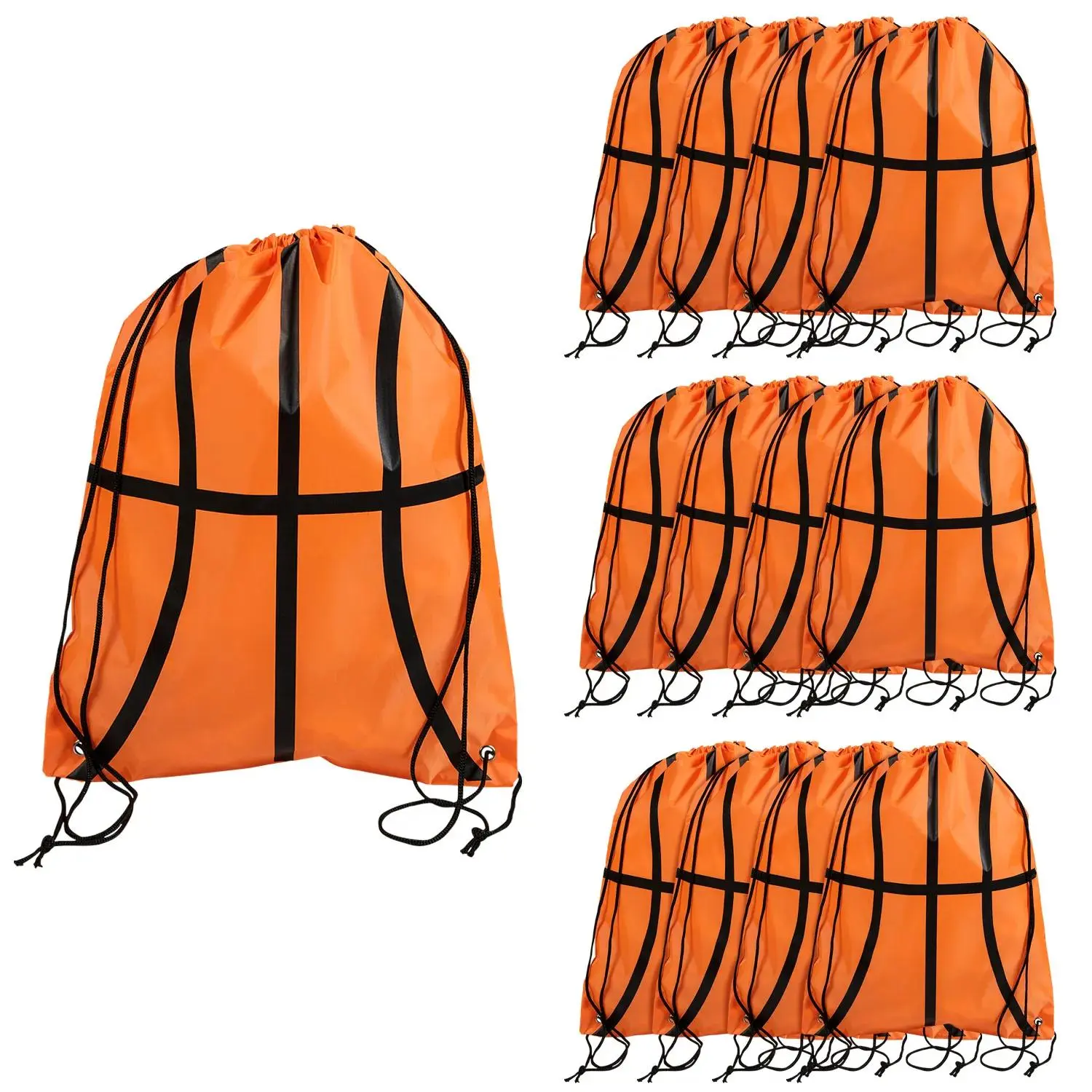 14" x 18" Large Basketball Polyester Drawstring Bags - 12 Pc.