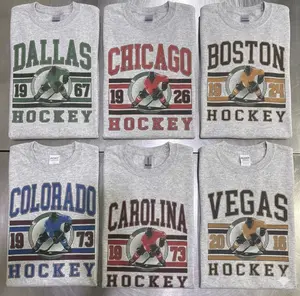 Vintage Hockey Graphic Tshirt - Ash Grey Color Sports Hockey City Pullovers Retro Sports Tshirt Casual Hockey Game Top - TCC