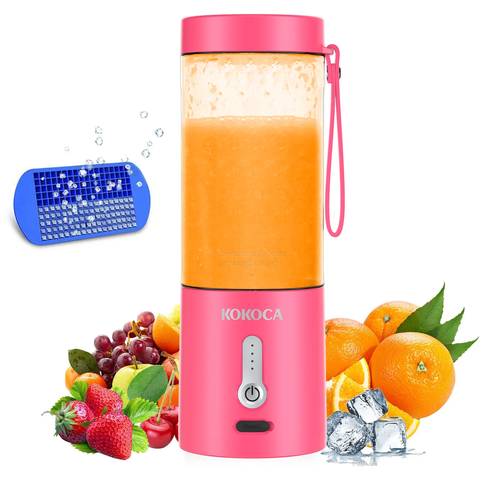 Portable Blender for Shakes and Smoothies, KOKOCA Personal Travel Blender for Protein with 4000mAh USB Rechargeable Battery, Crush Ice, Frozen Fruit and Drinks, 18 oz Mini Cup Pink