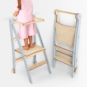Toddler Tower: Foldable Step Stool for Toddlers - Gray