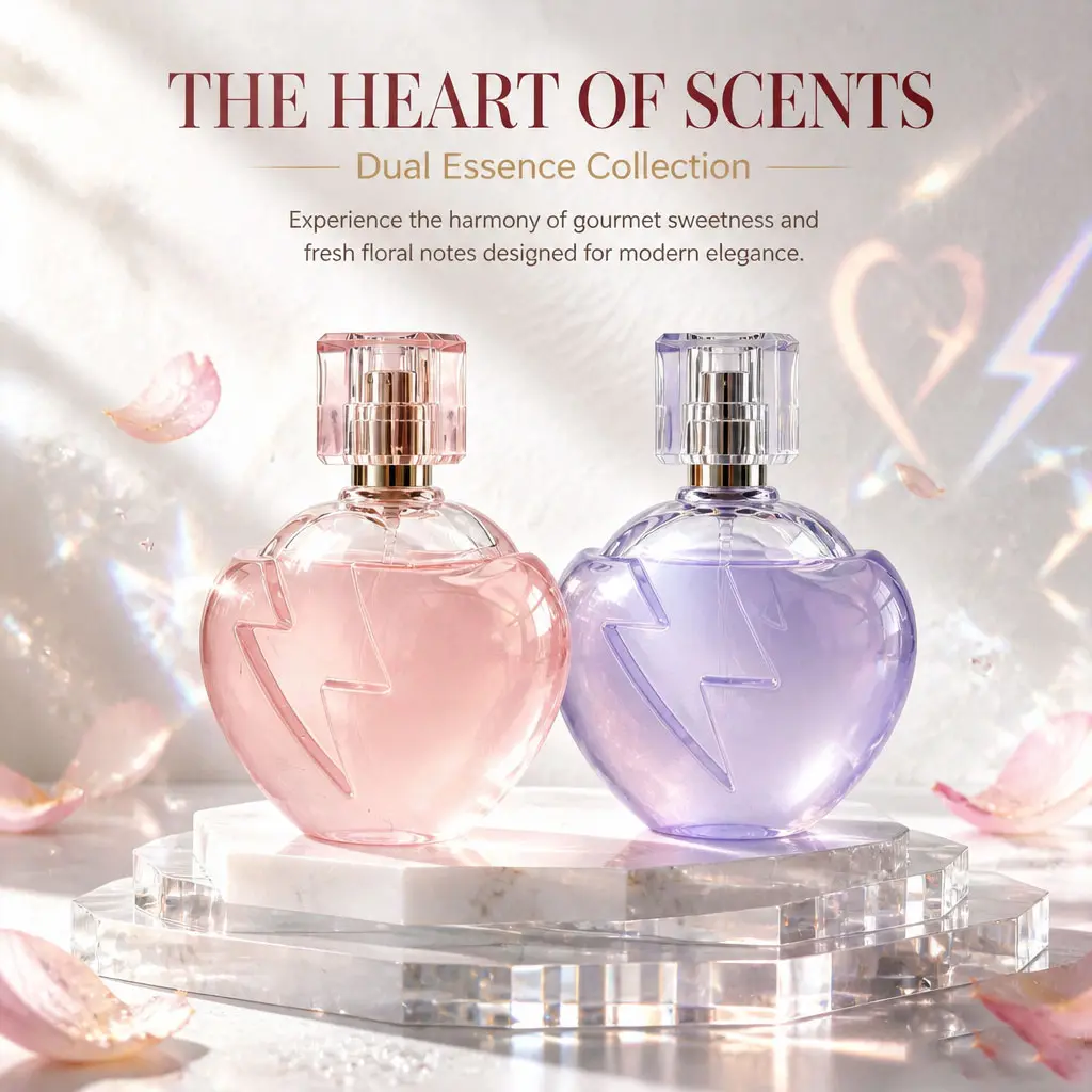 Women's Heart-Shaped Perfume Spray - 2 Scents Available: Sweet Gourmand, Fresh Floral - Long-Lasting Fragrance for Daily Wear