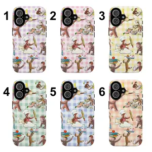 Cute Curiouss George iPhone Case – Colorful Cartoon Checkered Design for Kids & Fans, Purple Pink Yellow Green Blue Orange Tough Phone Case, cartoon gift, Trending on TikTok USA, July 4th